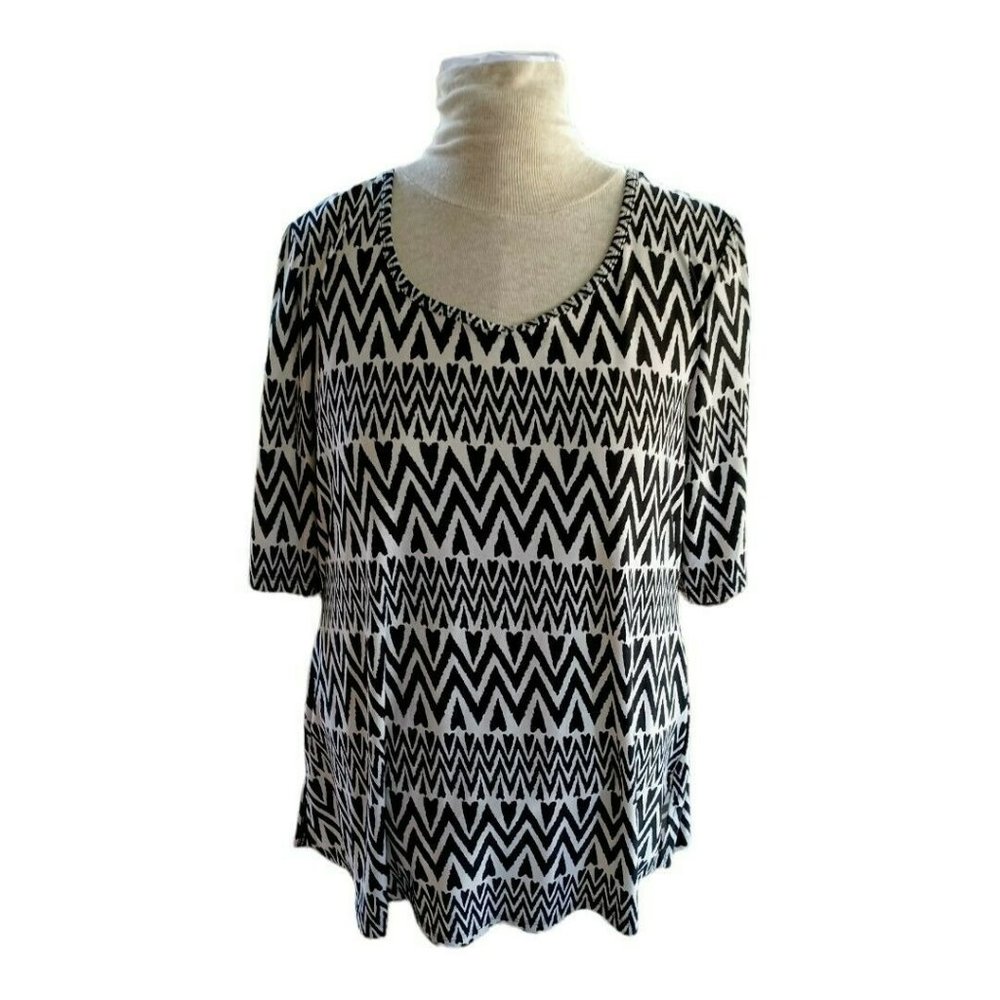 Lucie Lu Tunic Women's Size 2X Blk/Wht Print Made in USA Casual Office Dinner